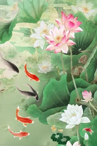 金鱼荷花装饰画