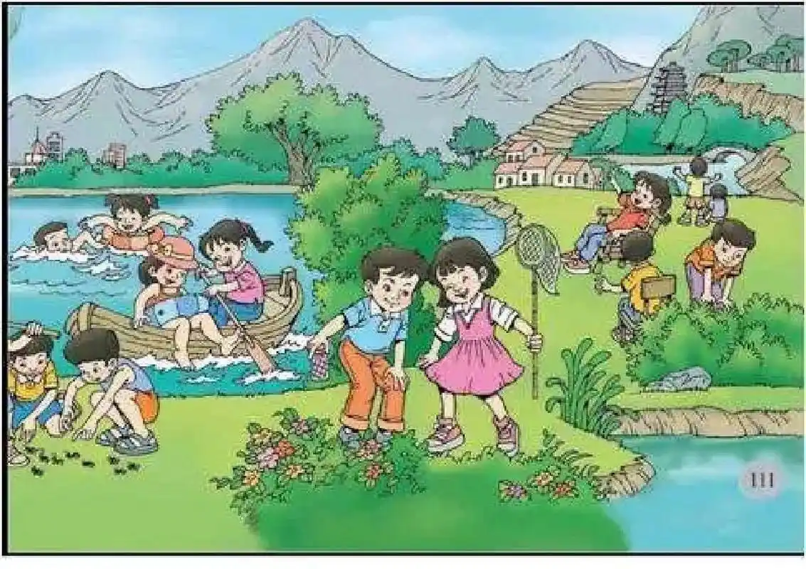 看图写话 夏日郊游 夏天的一个周末,同学们到公园去游玩,公园里的景色