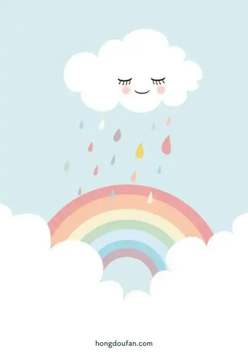 云朵彩虹下彩虹雨简笔画大全