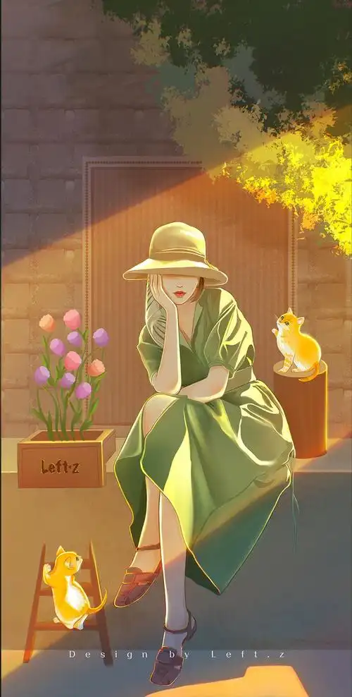 少女与猫咪春日里的温暖唯美插画byleftz