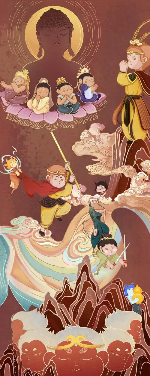 西游记长卷孙悟空取经路|插画|商业插画|两个桃酥 - 原创作品 - 站酷